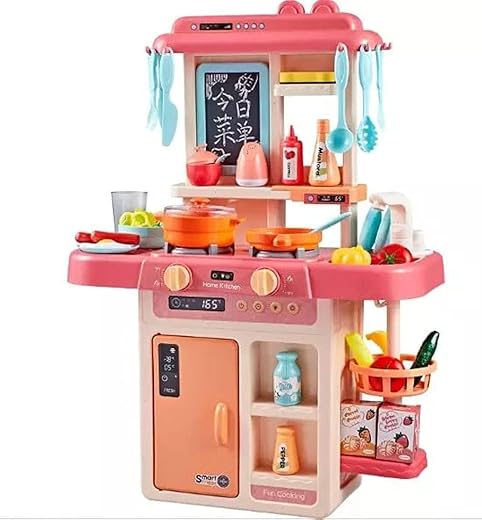 Cable World® Kitchen Playset for Kids, Kitchen Set for Toddler with Gas Sound &amp; Light, Cooking Stove with Steam,Toy Kitchen Accessories with Running Water,Kitchen Toys for Kids Girls Boys (42 Pcs)