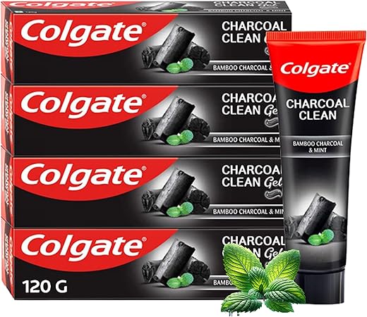 Colgate Charcoal Clean Black Gel Toothpaste, Pack of 480g (120g X 4) Deep Clean Toothpaste With Bamboo Charcoal &amp; Wintergreen Mint For Plaque Removal &amp; Tingling Fresh Mouth Experience