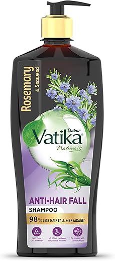 DABUR Vatika Rosemary &amp; Seaweed Anti-Hairfall Shampoo - 640Ml|Reduces Hair Fall|Stimulates Hair Growth And Thickness|Co-Created With Dermatologist|No Sulphates, Silicones &amp; Parabens|Animal Test Free