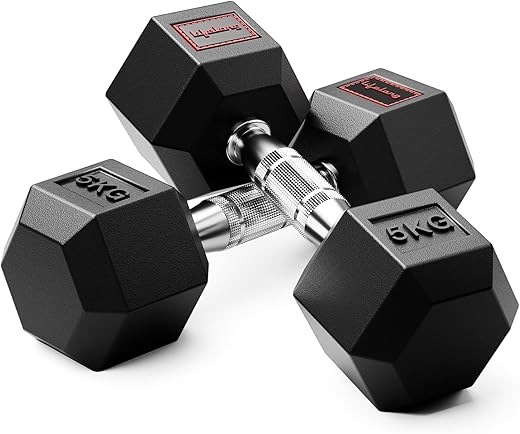 Lifelong Rubber Coated Hexa Dumbbell Set of 2 (5Kg x 2) for Home Gym – Weights for Men &amp; Women – Exercise Equipment (Black)
