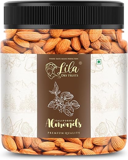 LILA DRY FRUITS California Almonds 500 Grams | Raw and Natural Badam for Healthy Snacking | Almond for Cooking, Dieting &amp; Breakfast | High In Minerals | Badaam Dry Fruits Perfect for Gifting