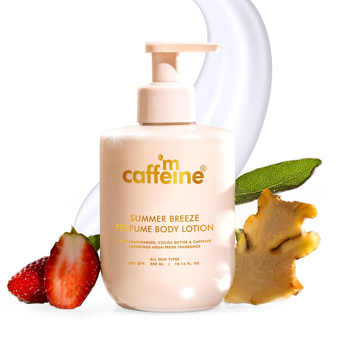 mCaffeine Summer Breeze Perfume Body Lotion| Niacinamide, Cocoa Butter &amp; Shea Butter For Deep Moisturization | Lightweight, Non-Sticky | Aqua-Fresh Beachy Fragrance | Body Lotion For Dry Skin - 300ml