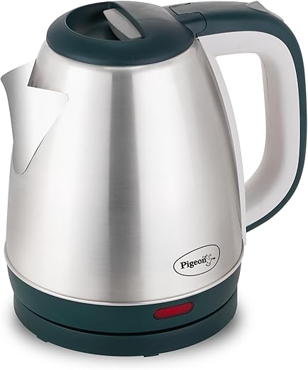 Pigeon by Stovekraft Hot Plus Electric Kettle (16245) with Stainless Steel Body, 1.5 litre, used for boiling Water, making tea and coffee, instant noodles, soup etc. (Green)