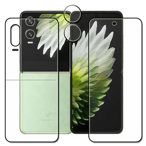 Poulang Front &amp; Back &amp; lens Tempered Glass Screen Protector Compatible For Tecno Phantom V Flip 2 Full Screen Coverage With Easy Installation Kit For Cellphone.