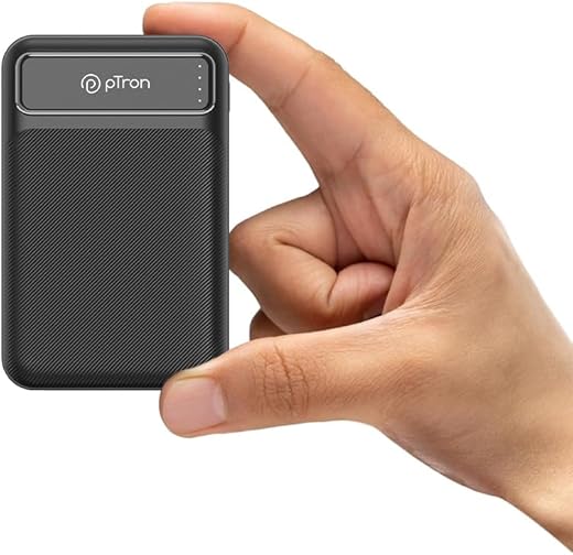 pTron Dynamo Spark 10000mAh 22.5W Power Bank, Compact Size Fast Charging, Micro USB Input 20W PD Fast Charging, Supports Xiamo, Redmi, Samsung, iPhone, Oneplus, Oppo, 3 Output &amp; 2 Input Ports (Black)