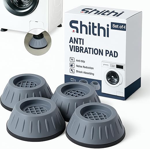 SHITHI Anti Vibration Pads for Washing Machine | Heavy Duty Shock Absorber Feet | Universal Fit for All Washers &amp; Furnitures Heightening Pads with Suction | Noise &amp; Movement Reducer (Set of 4)