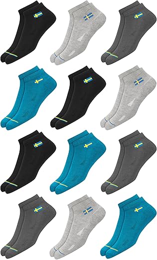 SWAGR 12 Pairs Solid Cotton Ankle Length Socks for Men Women, Pack of 12., Assorted