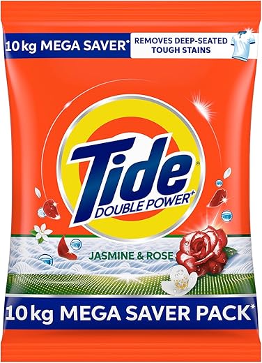 Tide Plus Detergent Washing Powder - 10kg Mega Saver Pack | Jasmine &amp; Rose Fragrance | Removes deep-seated Oil, Gravy, Tea Stains | World's No. 1 Detergent Brand