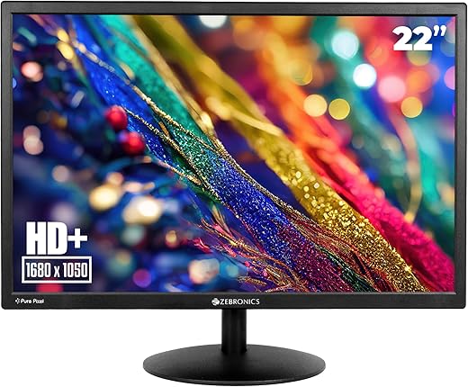 Zebronics EA122 LED Monitor with HD+ 1680x1050, 2000000:1 Contrast Ratio (Dynamic), 250cd/m² Brightness (max), Wall Mountable, Dual Input HDMI &amp; VGA, 16:10 Aspect Ratio, 16.7M Colors