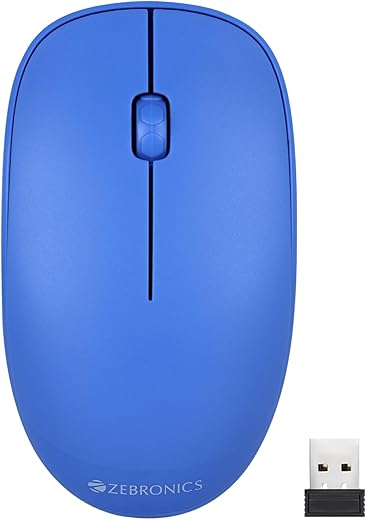 ZEBRONICS Haze Wireless Mouse for Computers, Laptops with 1200 DPI, Advanced Optical Sensor, 2.4GHz USB Nano Receiver, Plug - Play Usage, Power Saving Mode and Comfortable use on Most Surfaces - Blue