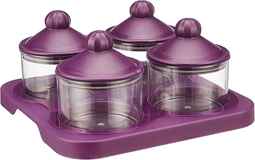 Amazon Brand - Solimo Air-Tight Dry Fruit Container Tray Set With Lid&amp;Serving Tray, Airtight Plastic Storage Container Set 500 Ml|Set Of 4, Purple