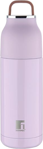 Bergner Walking 350 ml Thermo Steel Bottle/Flask, Hot/Cold, Vacuum Insulated, For Water/Coffee/Tea/Soup/Juice, Use in Office/Commute/Sports/Travel, Press Button Lid with Cap, Purple/Lilac, Rust/Leak Proof
