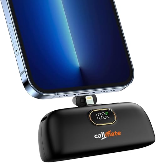 CALLMATE Powernugget 5000mAh Fast Charging Power Bank (20W Light-ning &amp; 23W Type C PD Output), Compatible with All iPhones, iPads, Airpods (Light-ning, Li-Ion, Black)