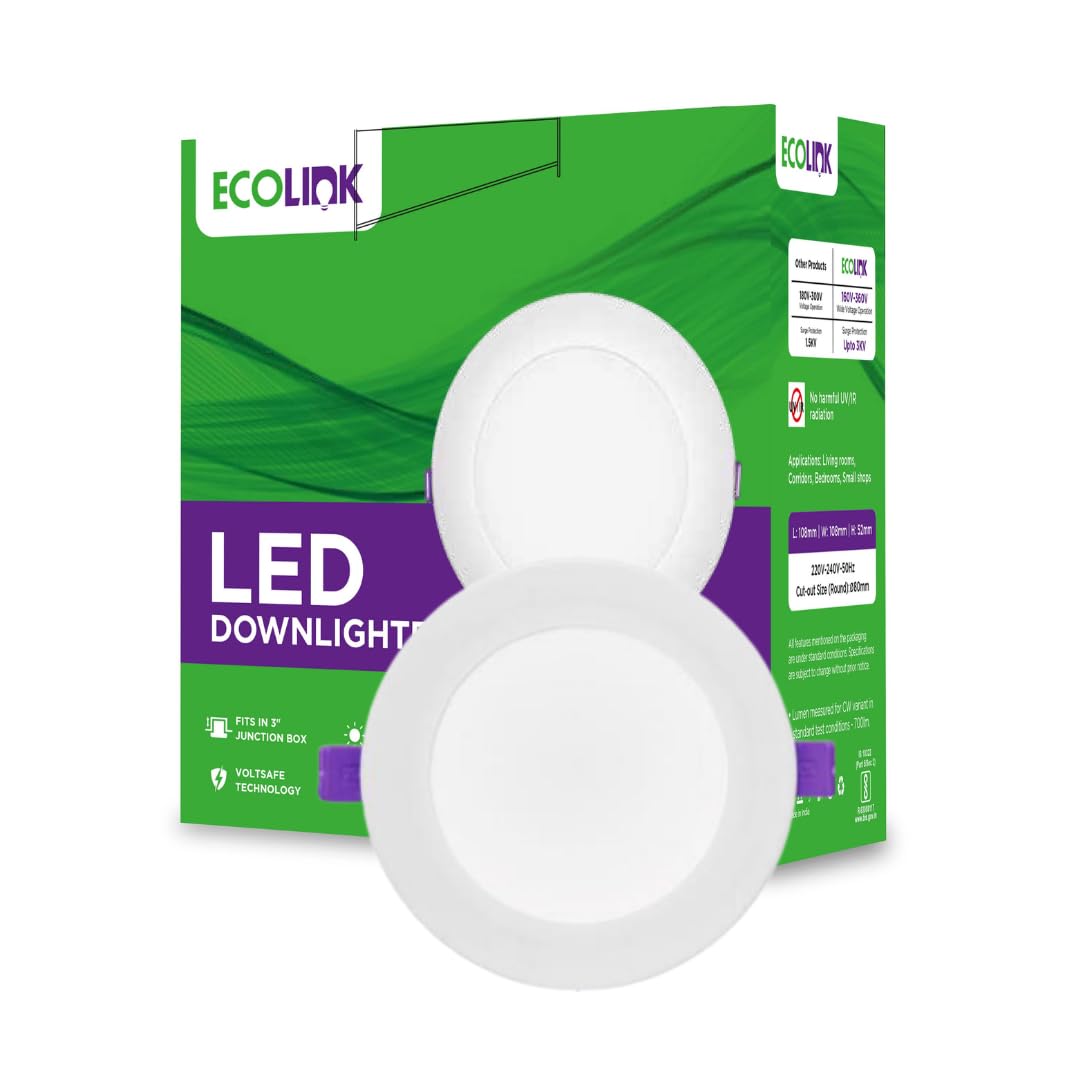 EcoLink 10W Concealed JB Ceiling Light | Round Ceiling LED Downlighter for Home &amp; Hall | Cut Out: 3 inch, Color: Natural White, Pack of 1