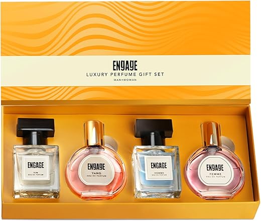 Engage Gift Set - Luxury Perfume Gifts For Women &amp; Men, 100ml, Long Lasting Smell Men &amp; Women Perfume, Best Birthday, Anniversary Gift Hamper by ITC, Eau De Parfum,Travel Sized Perfume Combo, 25ml x 4