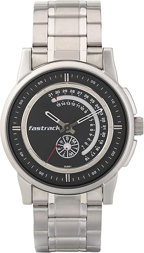Fastrack Go Skate Quartz Analog with Day and Date Black Dial Stainless Steel Silver Strap Watch for Guys - NT3215SM03