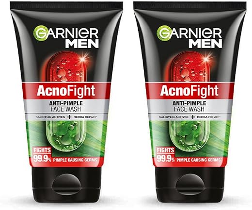 Garnier Men, Anti-Pimple Face Wash, Repairs Skin &amp; Balances Oils, AcnoFight, 100 g (Pack of 2)