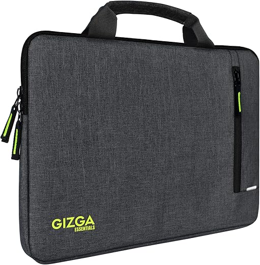 Gizga Essentials 15.6 Inch Laptop Sleeve Case Cover Pouch Bag with Handle &amp; Front Pocket| Slim &amp; Water-Resistant Nylon Fabric with Shockproof Foam Padding, Soft Lining &amp; Premium Zipper Closure (Grey)