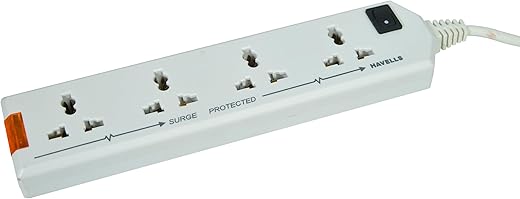 Havells 4 Way Extension Board With Surge &amp; Spike Protection|For Power Requirements up to 1440W |1.5 Mtr ISI Certified Copper Wire| LED Indicator | Rating -6A, 240V | Home &amp; Office Use