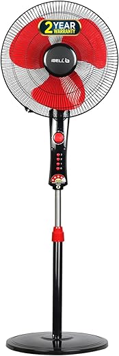 IBELL ZEPHYR03 400M Pedestal Fan with 4-Star Energy Rating, High Air Flow, High Speed Motor, Timer Function, Adjustable Height (Red)