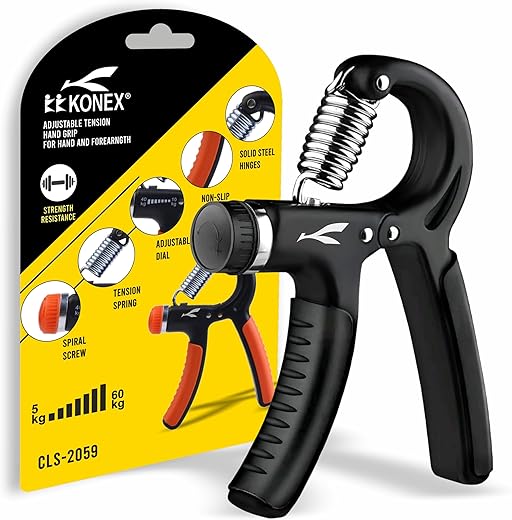 Konex Adjustable Hand Gripper Strengthener for Men &amp; Women | Hand Exercise Equipment for Home and Gym Workouts (Without Counter, Black)