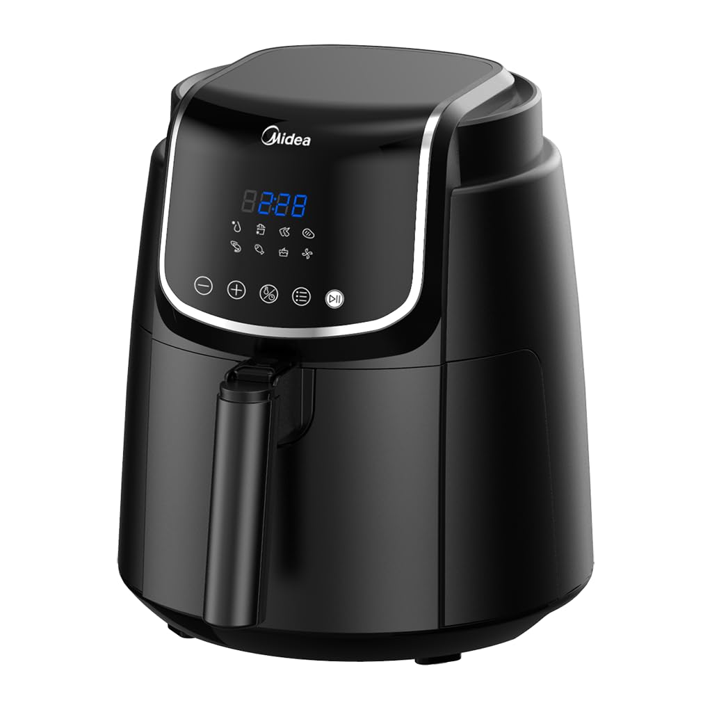 Midea 5L Air Fryer | 1500W Power | Digital display with 8 preset menu settings | Crisp Frying, Grill, Roast, Steam &amp; Bake | Auto Cut-Off | 90% Less Oil | Non Stick Coating &amp; Crisper Basket