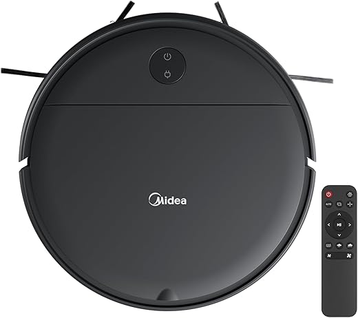 Midea I2A Robotic Vacuum Cleaner with Remote |Wet &amp; Dry |BLDC Motor | 1200Pa Strong Suction | Anti Fall Function | Anti-Collision &amp; Auto Return Charge Function, 110 Minutes, Black