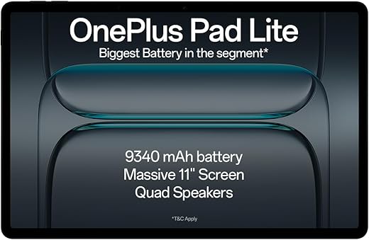 OnePlus Pad Lite with Biggest Battery in Segment 9340 mAh, Massive 11" (27.94 cm) Display with 500 nits Brightness &amp; 11 Hours of Video Playback, 6GB RAM 128GB Storage, Wi-Fi Connectivity, Aero Blue