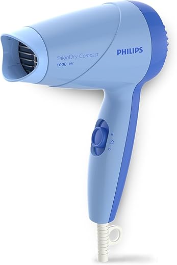 Philips HP8100/60 Compact Hair Dryer| 2 Flexible heat setting| ThermoProtect prevents overhearting | 1000 Watts- Blue