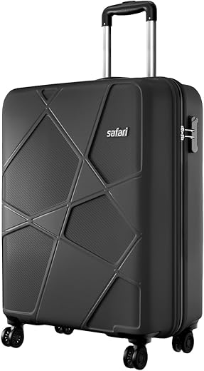 Safari Pentagon Pro 8 Wheels 55Cm Cabin Trolley Bag Hard Case Polypropylene, 360º Wheeling Carry on Luggage for Men &amp; Women, Travel Bag, Suitcase for Travel, Trolley Bags for Travel, Black