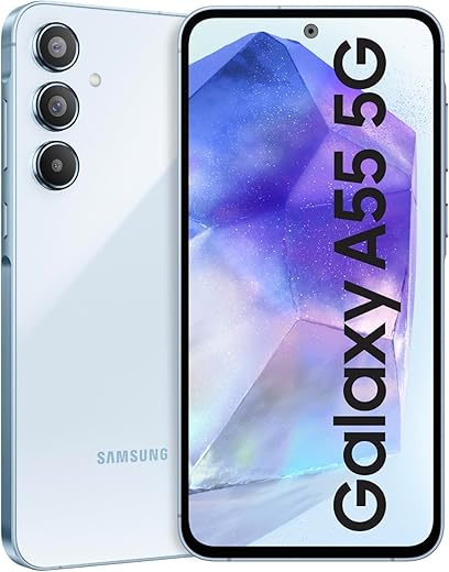 Samsung Galaxy A55 5G (Awesome Iceblue, 8GB RAM, 128GB Storage) | AI | Metal Frame | 50 MP Main Camera (OIS) | Super HDR Video| Nightography | IP67 | Corning Gorilla Glass Victus+ | sAMOLED Display