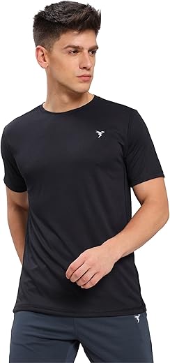 TECHNOSPORT Men's Slim Fit Polyester Activewear Sports T-Shirt with Moisture-Wicking Comfort for Workout, Running &amp; Gym