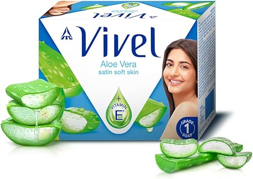 Vivel Aloe Vera Grade 1 Bathing Soap with Vitamin E for Soft Glowing skin, 600g (150g - Pack of 4), Soap for Women &amp; Men, For All Skin Types