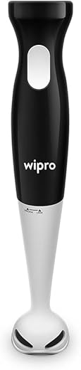 Wipro Fb101 Hand Blender 300 Watt(Plastic Stem) With Dc Motor| Low Noise &amp; Super Fast Operation|Two In One Blade-Churn, Whip,Blend &amp;Whisk|Sleek &amp; Ergonomic|Hanging Hook - Black