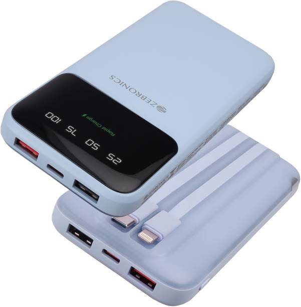 ZEBRONICS 10000 mAh 20 W Slim Power Bank  (SKY BLUE, Lithium Polymer, Power Delivery 3.0 for Tablet, Mobile)