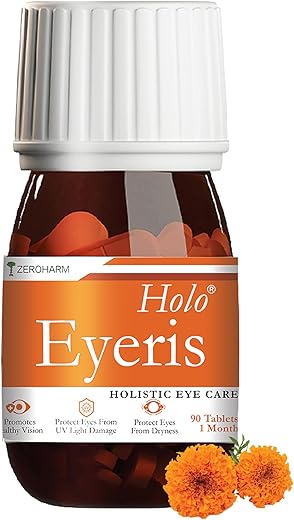 ZEROHARM Holo Eyeris | Lutein &amp; Zeaxanthin Supplement | Supports Healthy Vision, Helps Reduce Digital Eye Strain &amp; Fatigue from High Screen Time for Men, Women &amp; Students - 90 Eye Care Tablets