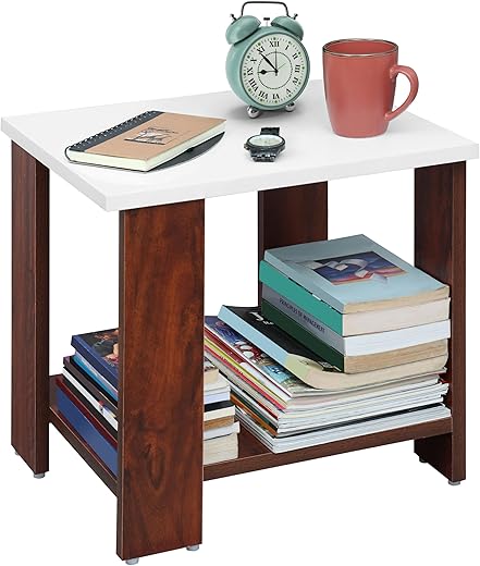 ABOUT SPACE Wooden Side Table - Night Stand &amp; End Table Organiser - Space Saver Storage Organizer - Bedside Furniture for Bedroom,Living Room,Hallway(L 47 x B 40 x H 42 cm)