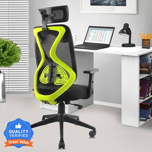 ASTRIDE Ergofit Ergonomic Chair 2D Headrest,Tilt Lock Mechanism Nylon Base,Neon color, Mesh Office Adjustable Arm Chair  (Green, DIY(Do-It-Yourself))