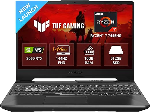 ASUS TUF A15 (2025), AMD Ryzen 7 7445HS, Gaming Laptop(RTX 3050,75W TGP,16GB DDR5(Upgradeable Upto 64GB )512GB SSD,FHD,15.6",144Hz,RGB Keyboard,48Whrs,Windows 11,Graphite Black,2.3 Kg) FA506NCG-HN199W