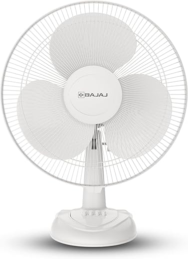 Bajaj Frore Neo Table Fan 400 MM | Table Fans For Home &amp; Office | Aerodynamically Balanced Blades | 100% Copper Motor | High Air Delivery | 3-Speed Control | 2-Yrs Warranty 【White】
