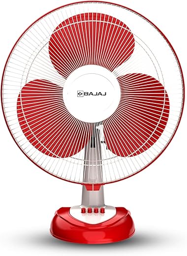 Bajaj Frore Neo Table Fan 400 MM | Table Fans For Home &amp; Office | Aerodynamically Balanced Blades | 100% Copper Motor | High Air Delivery | 3-Speed Control | 2-Yr Warranty 【Red】
