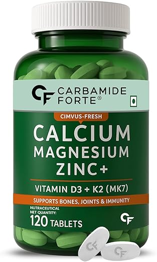 Carbamide Forte Calcium Tablets for Women &amp; Men | Calcium Magnesium Zinc Tablets | Calcium Supplements for Men with Vitamin K2 MK7 &amp; Vitamin B12 - Bone Health &amp; Joint Support - 120 Tablet for Men