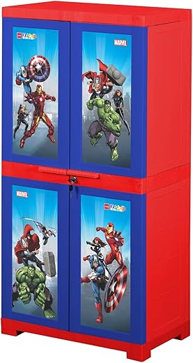 CELLO Kidzbee Mega Marvel Avenger Series | Themed Design- Mighty Heroes; Red &amp; Blue | Cabinet PP Plastic Material | Dream Word &amp; Space-Saving Compact Size | Ideal for Kids' Rooms