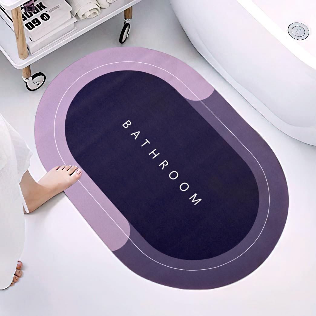 Cortina Premium Silicon Floor Mat, Bath Mat, Doormat, Bathroom Carpet, Cushion Mat Super Absorbent Soft Carpet, Quick Dry Dirt Barrier for Home, Office, (60x40, Purple, Oval)
