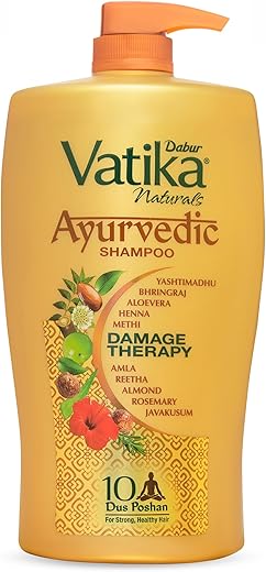Dabur Vatika Ayurvedic Shampoo - 1L | For Strong &amp; Healthy Hair | No Parabens | For All Hair Types | Power of Dus Poshan for 10 Hair Problems