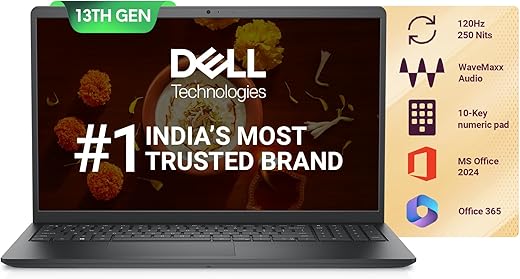 Dell Vostro, Intel Core i3 13th Gen - 1305U, 16GB DDR4 RAM, 512GB, FHD 15.6"/39.6 cm, Windows 11, Office H&amp;S 2024, Carbon Grey, 1.66Kg, 120Hz 250 nits Narrow Border Display, Intel UHD Graphics Laptop