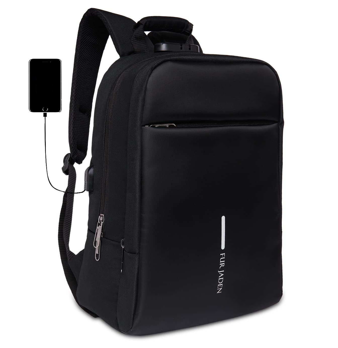 FUR JADEN Anti Theft Number Lock Backpack Bag with 15.6 Inch Laptop Compartment, USB Charging Port &amp; Organizer Pocket for Men Women Boys Girls