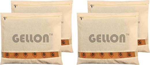Gellon Cotton Saree Bag, Saree Cover For Storage, Single Sari Cover Zip Closure For Cloth Bags And Wardrobe Organizer With Transparent Mesh Window Pack Of 4