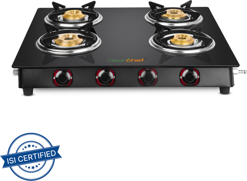 Greenchef Ebony Glass Manual Gas Stove  (4 Burners)