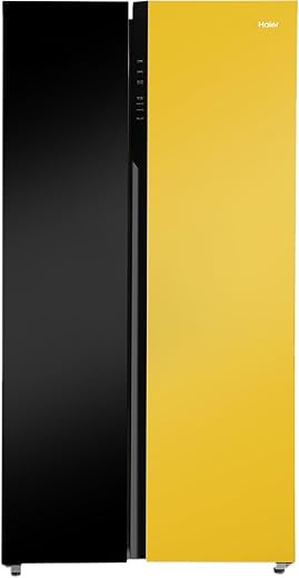 Haier 602L, 3-Star, Vogue 100% Convertible Fridge Space, Expert Inverter 2-Door Side by Side Refrigerator, (HRS-682KYG, Black Yellow Glass)